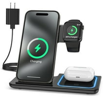 Wireless Charger, 3 in 1 Wireless Charging Station, Fast Charging Dock for iPhone 15/14/13/12/11/Pro/XS/XR/X/SE/Galaxy, 15W Wireless Charger Stand for Apple Watch Series 8/7/6/5/4/3/2/AirPods