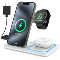 Wireless Charger, 3 in 1 Fast Wireless Charging Station with Breathing Indicator Compatible with IPhone 15/14/13/12/11 Pro Max/XS, Apple Watch 8/7/6/5/4, AirPods 3/2/1, Samsung Galaxy(with Adapter)