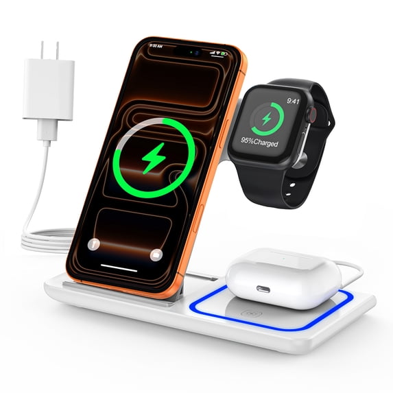 Cshidworld Wireless Charger, Portable Charger Phone Charging Station Compatible with iPhone 17/16/15/14/13/12/11 Pro Max/XS, Apple Watch 10/9/8/7/6/5/4, AirPods 4/3/2, Samsung Galaxy(with Adapter)