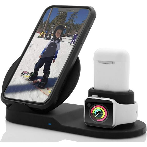 Wireless Charger, 3 in 1 Qi 10W Wireless Charging Dock Station Compatible for Apple iWatch 1/2/3/4, Airpods, iPhone 11 Pro Max/X/XS Max/8, Fast Charging Stand (Black)