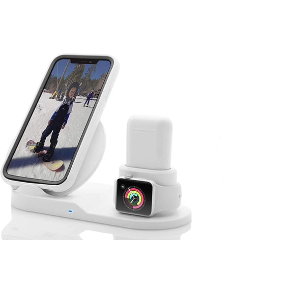 Wireless Charger, 3 in 1 Qi 10W Wireless Charging Dock Station Compatible for Apple iWatch 1/2/3/4, Airpods, iPhone 11 Pro Max/X/XS Max/8, Fast Charging Stand (White)