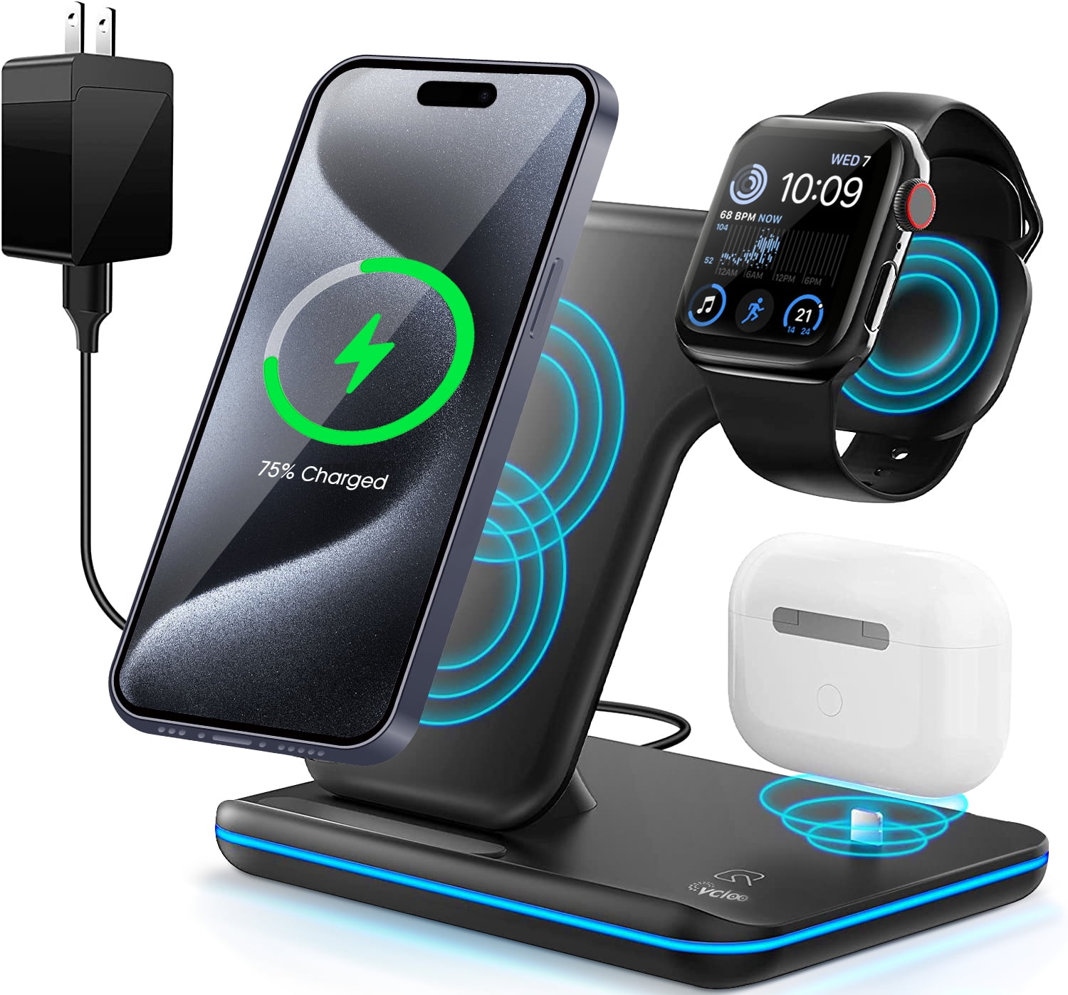 Wireless Charger, 3 in 1 Qi-Certified 15W Fast Charging Dock Station/ Stand,  Compatible for iPhone Series 15/14/13/12/11/XS/MAX /XR/XS/X/Apple Watch  Charger 8/7/ 6/5/4/3/2, Air Pods Pro/Samsung, Black - Walmart.com