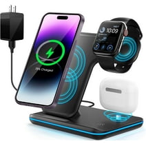 Wireless Charger, 3 in 1 Qi-Certified 15W Fast Charging Dock Station/ Stand, Compatible for iPhone Series 15/14/13/12/11/XS/MAX /XR/XS/X/Apple Watch Charger 9 8/7/ 6/5/4/3, Air Pods Pro/Samsung, Black