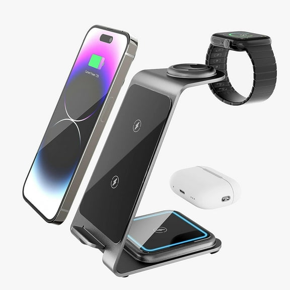 Wireless Charger, 3 in 1 Wireless Charging Station, Charging Stand for i-Phone 16/15/14/13/12, Wireless Charging Station for Apple, Charging Stand for Apple Watch Series, Air-Pods