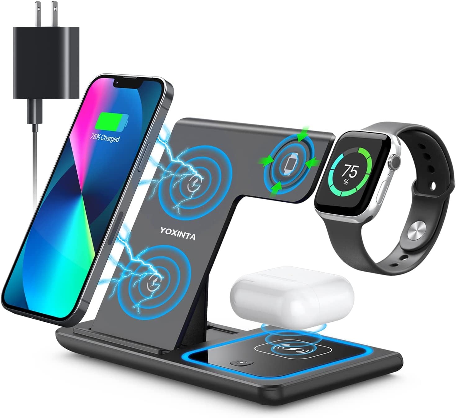 Wireless Charger, 3 in 1 Wireless Charging Station, Fast Wireless Charger Stand for iPhone 14/13/12/11/Pro/Max/XS/XR/X/8/Plus, for Apple Watch 7/6/5/4/3/2/SE, for AirPods 3/2/Pro