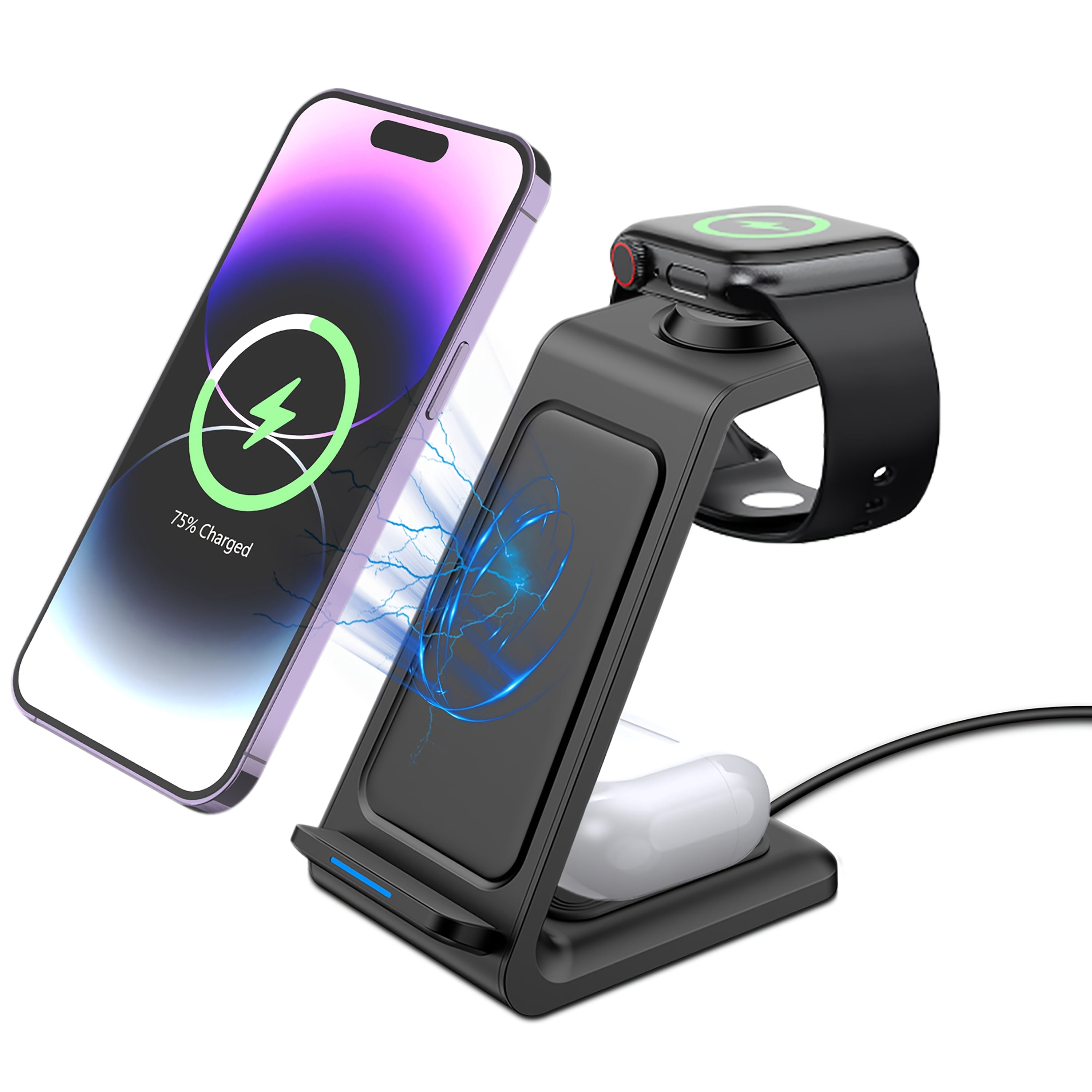 Wireless Charger 3 in 1 Wireless Charging Station for Galaxy Watch 8 7 6 5 4 3 Pro for Iphone 17 16E 16 15 14 13 12 11 X Pro Max And Apple Watch - Wireless Charging Station for Airpods 4 3 Pro