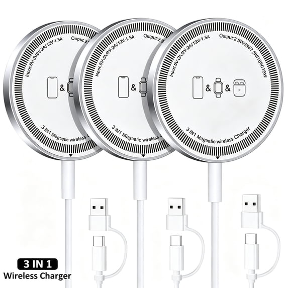 Wireless Charger 3 Pack, 15W Magnetic Fast Charging Pad Compatible with iPhone 17/16/15/14/13/12 Series & AirPods