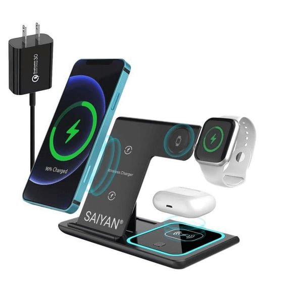 Wireless Charger 3 in 1, 15W Fast Charging Station for iPhone,Apple Watch, Air pods, Compatible With Android Phones