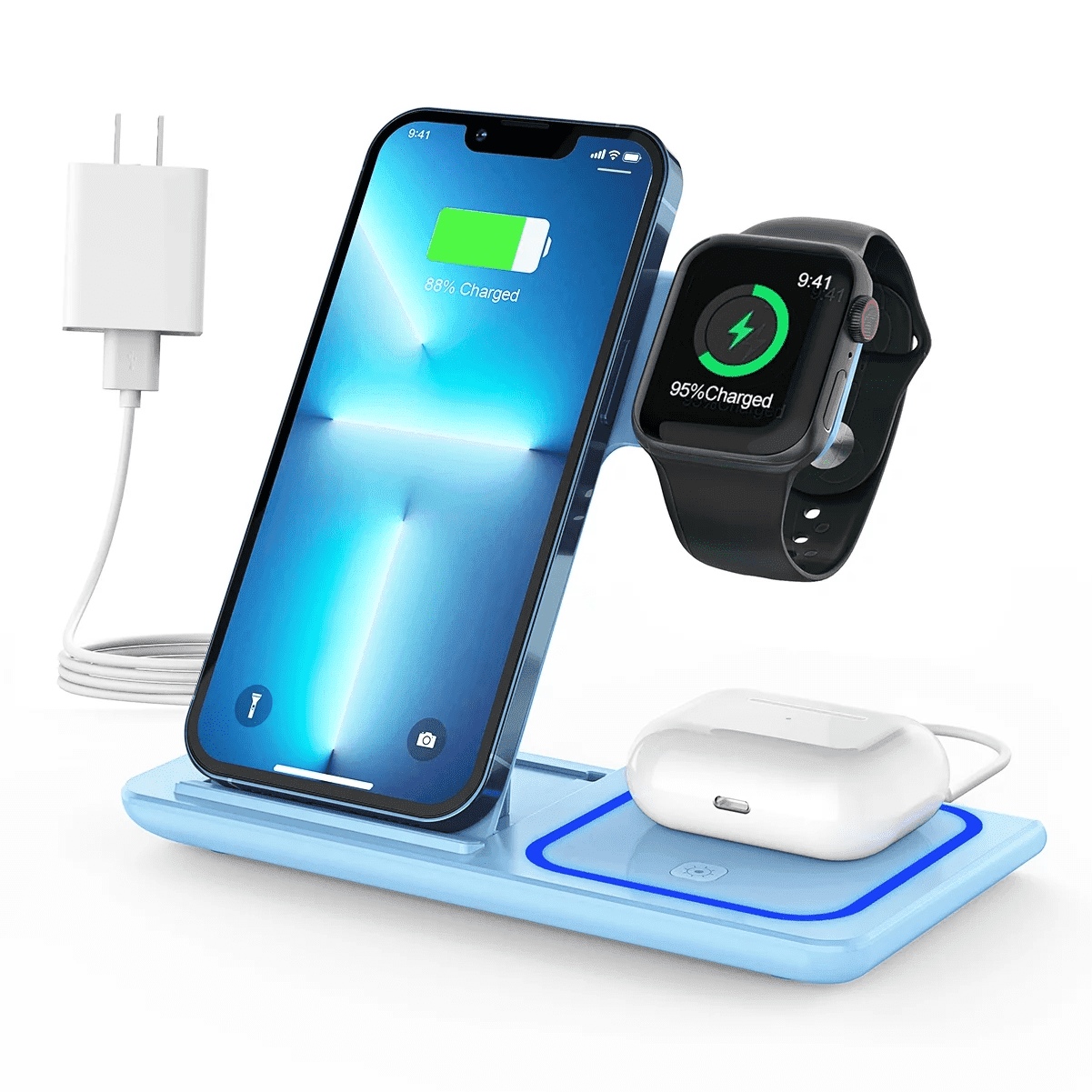 3 in 1 Wireless Charger Fast Charging Station for iPhone 15 14 13 12 11 Apple iWatch AirPods Walmart