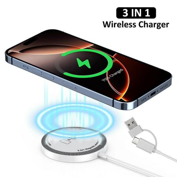 Wireless Charger - 3 in 1 Magnetic Fast Wireless Charging Pad Compatible with iPhone 16/15/14/13/12 & AirPods & iWatch(White),1 Pack