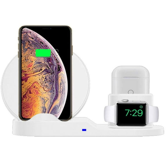 Wireless Charger, 3 in 1 Wireless Charging Station for iWatch, Qi Fast Charger Stand for iPhone 12/SE/11/Max/XR/8/8P, Airpods Pro/2,White