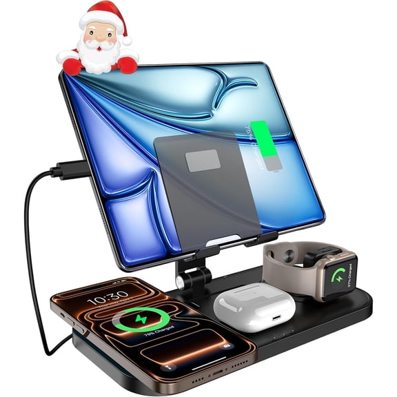 Wireless Charger 4 in 1 for Apple Charging Station for iPhone 17 Pro Max/16/15/14 AirPods 4/Pro 2, iPad Stand Dock, Watch Charger for iWatch 10/9/Ultra 2, Charging Station for Apple Multiple Devices