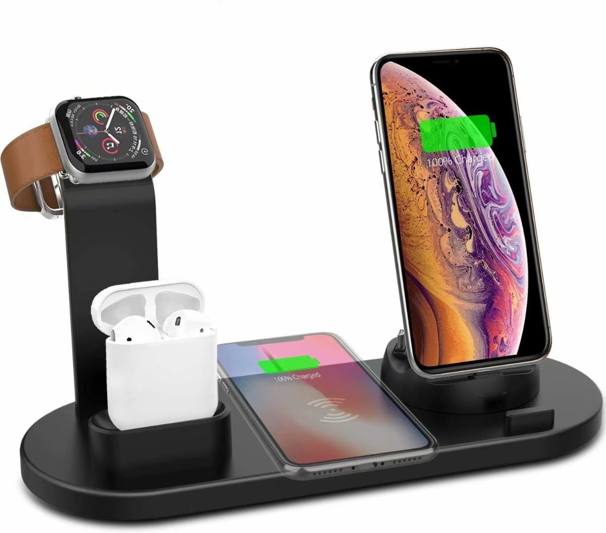 Wireless Charger, 4 in 1 Wireless Charging Station for Apple Watch and Airpods Pro, Charger Stand for Multiple Devices,Qi Fast Wireless Charging Dock for iPhone 11/11 Pro Max/X/XS/XS/8/8 Plus,Black