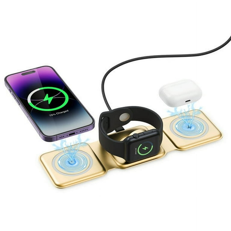 Wireless Charger AMIR Wireless Charging Pad for iPhone 15 14 13 12 Samsung S23 S22 Apple Watch AirPods 2 3 Pro Gold