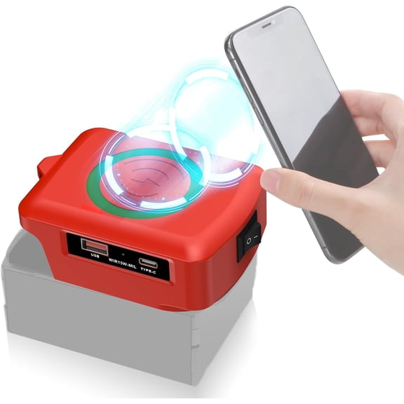 Wireless Charger Adapter, for Ein*hell ™ 18V Battery,15W Max Wireless Charging Adapter for iPhone for Cell Phone,with USB-A&USB-C 2.1A Fast Charge Ports,Wireless Chargers Using Tool Battery