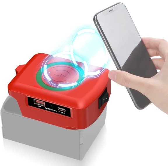 Wireless Charger Adapter,for  Ein*hell 18V Battery,15W Max Wireless Charging Adapter for iPhone for Cell Phone,with USB-A&USB-C 2.1A Fast Charge Ports,Wireless Chargers Using Tool Battery