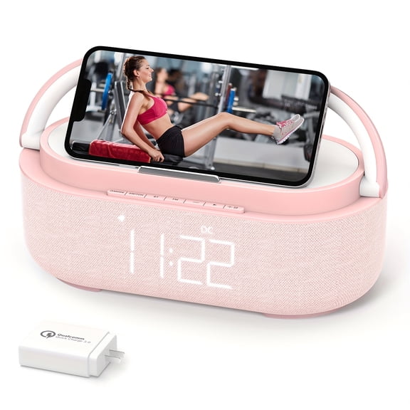 Wireless Charger Alarm Clock Radio with FM, Speakers, LED Night Light - Digital Bedside Clock for Home Decor & Smart Gadgets