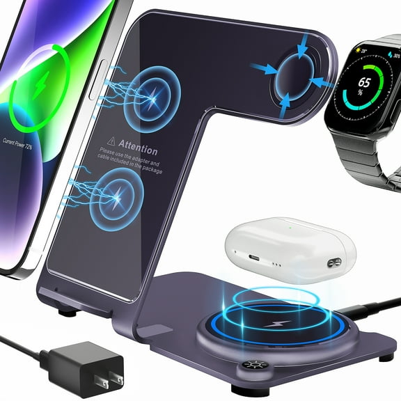 Wireless Charger, Aluminum Alloy 3 in 1 Wireless Charging Station for Apple iPhone/iWatch/Airpods,iPhone 14,13,12,11 (Pro, ProMax)/XS/XR/XS/X/8(Plus),iWatch8/7/6/SE/5/4/3/2,AirPods 3/2/pro