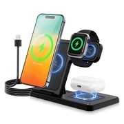 Wireless Charger, Charging station Compatible with iPhone 16 15 14 13 12 11 Pro Max Plus XS XR X 8, for iWatch 9 8 7 6 5 4 3 2 SE, for AirPods 3 2 Pro, 3 in 1 Charging Station, Black, No Adapter