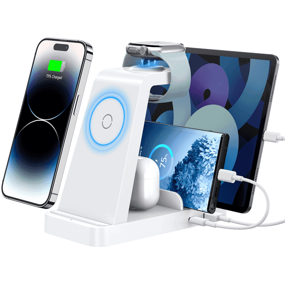 Wireless Charger Compatible for iPhone /Sumsung /Tablets /iPad /Airpods /iWatch Series- ETEPEHI 5 in 1 Charging Station Compatible for Apple Multiple Devices