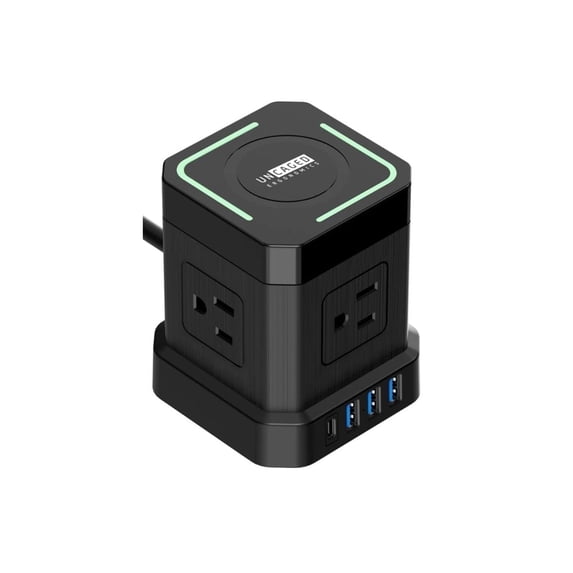 Wireless Charger Cube Power Strip with USB Ports – 10ft Extension Cord, 4 AC Outlets + 3 USB + 1 Fast-Charging USB-C, 15W Wireless Charging, Surge Protection & Mountable On/Off Switch