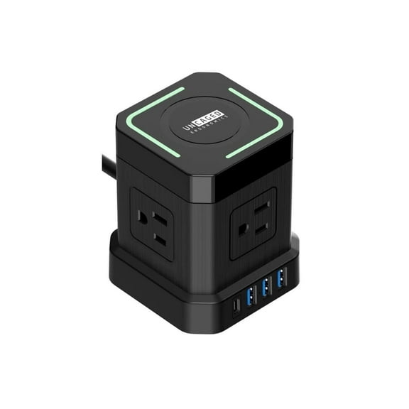 Wireless Charger Cube Power Strip with USB Ports 10ft Extension Cord, 4 AC Outlets + 3 USB + 1 Fast-Charging USB-C, 15W Wireless Charging, Surge Protection & Mountable On/Off Switch