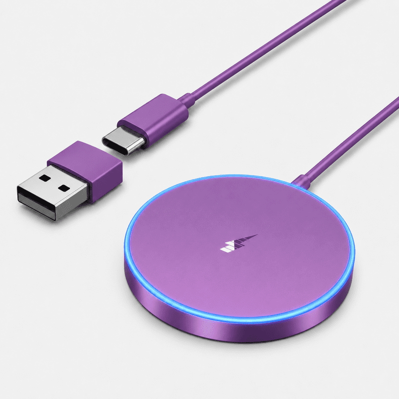 Magnetic Wireless Charger Fast for Apple Mag-Safe Charger for iPhone 17 Pro Max/17 Pro/17/17 Plus/16/15/14/13/12 Series AirPods 3/2/Pro/Pro 2 LED Magnet Charging Pad with Dual Charging Ports Purple