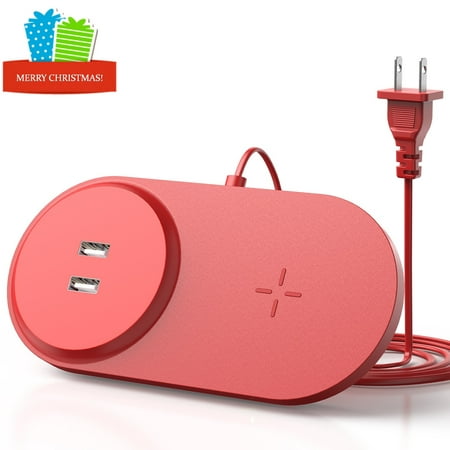Wireless Charger, Fast Wireless Charging Pad with Dual USB Red