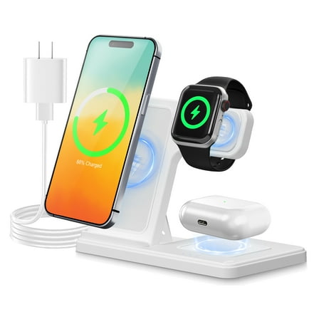 Wireless Charger,Portable Charger Phone Charging Station Compatible with iPhone 17 16 15 14 13 12 11 Pro Max Plus XS XR X 8,for Apple Watch 9 8 7 6 5 4 3 2 SE,for AirPods 3 2 Pro,White