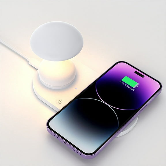 Wireless Charger Night Light, 15W Fast Charging Mushroom Table Lamp with Adjustable Brightness, USB Bedside Lamp for Bedroom & Office, Black/White