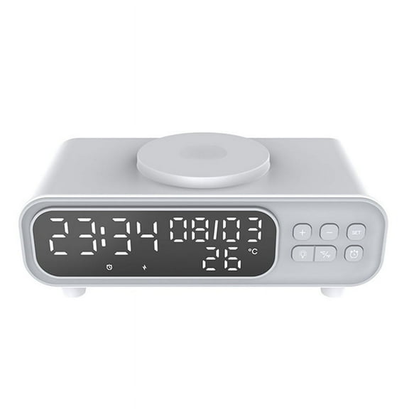 Wireless Charger Pad Time Alarm Clock LED Night Light Thermometer Phone Earphone Fast Charging Station
