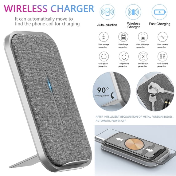 Wireless Charger Portable, W16 Desktop with 15w Smart Coil Fast Wireless Charger for 12