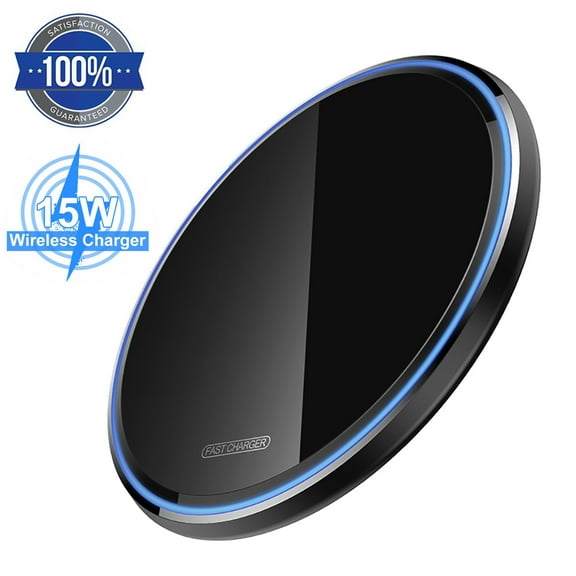 Wireless Charger , Qi-Certified 15W Max Fast Wireless Charging Pad, Compatible with iPhone 12/12 Mini/12 Pro/SE 2020/11 Pro,Samsung Galaxy S21/S20/Note 10(No AC Adapter) - Black