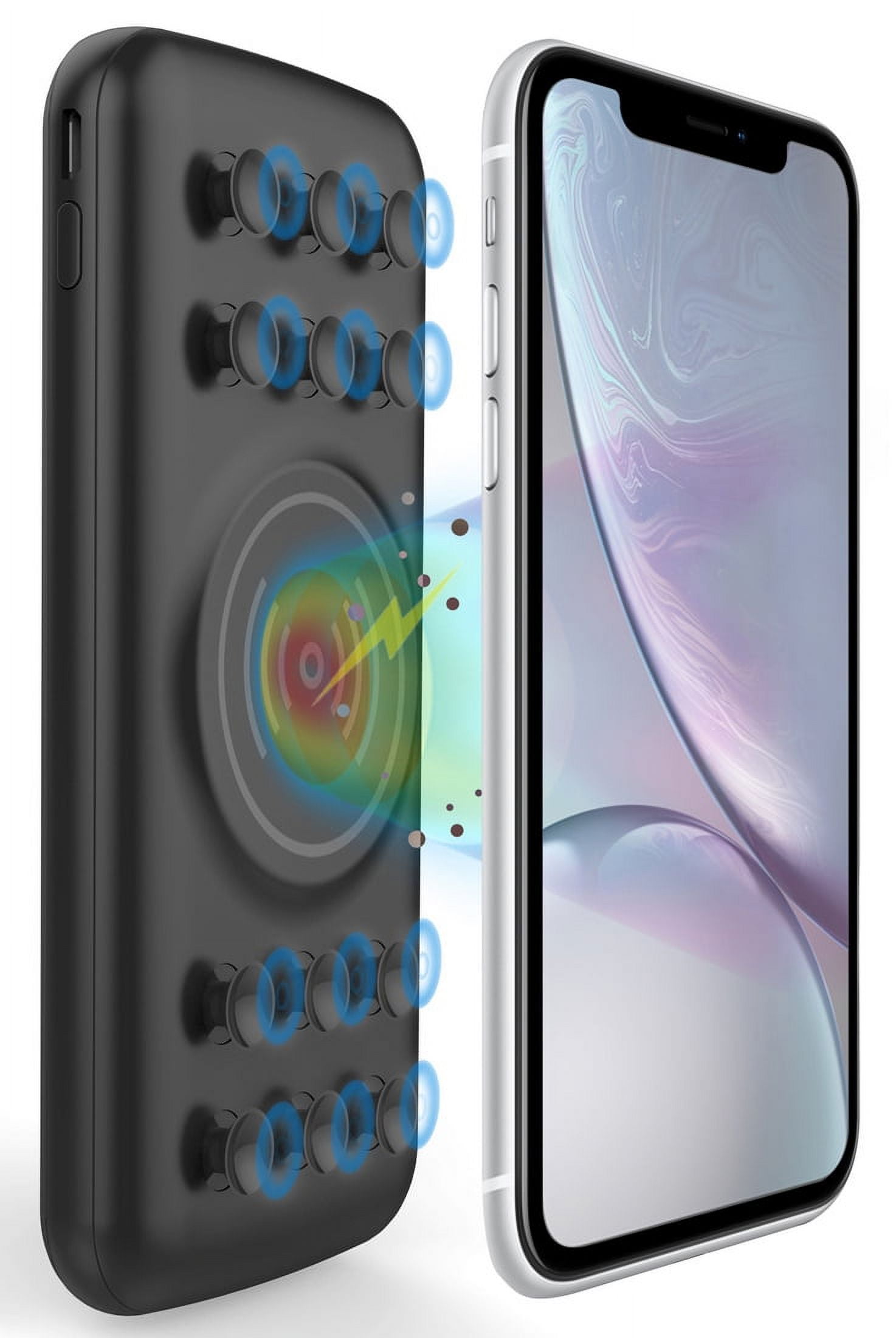 Wireless Charger [SUCTION CUP GRIPS] Portable Power Bank [12000mAh Battery] USB 2.0/Type-C/QC Fast Charge 3.0 with 18W PD Universal for Cell Phone, iPhone 11 Pro Max, XR, Xs, Galaxy Note 9, S10, etc