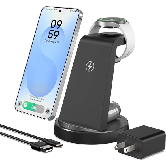 Wireless Charger for Samsung: 3 in 1 Charging Station for Samsung S26/S25/S24/S23/S22/S21, Note 20/10, Z Fold 6/5, Galaxy Buds 4/3/2 Pro, Galaxy Watch Ultra/8/7/6/5-Android & iPhone 15W Charging Dock