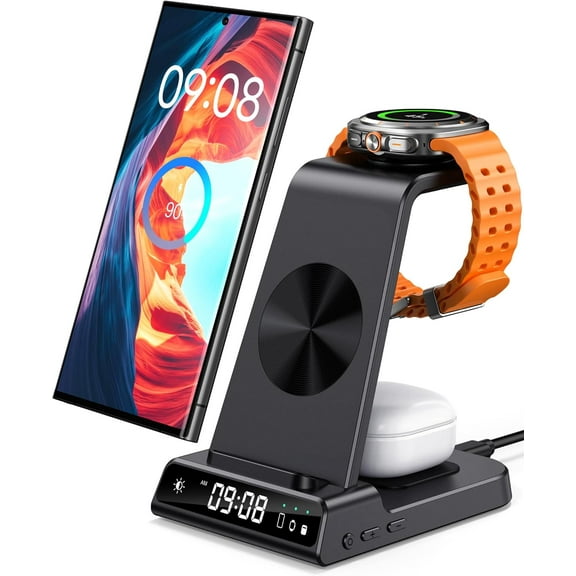 Wireless Charger for Samsung, 3 in 1 Wireless Charging Station for Samsung Galaxy S24 Ultra/S23 Ultra/S22/S21/Note 20/Z Flip 6/Fold 6, Charger for Samsung Galaxy Buds 2/2 Pro, Black