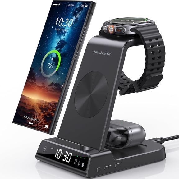 Wireless Charger for Samsung Charging Station, 3 in 1 Android Phone Galaxy S25 Ultra/S24 Ultra/S23/Flip7, Watch 8/8 Classic/Ultra/7/6/5, Buds Pro/3