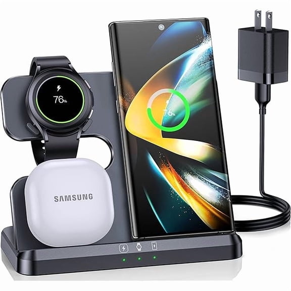 Wireless Charger for Samsung Charging Station & Android Multiple Devices 3 in 1 Fast Charger Stand for Phone Galaxy Z Flip 5/4/3 Z Fold S24 S23 Ultra S22 S21 S20, Galaxy Watch 6/5 Pro/4/3, Buds