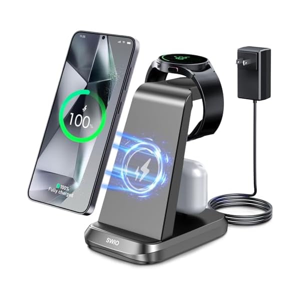Wireless Charger for Samsung Phones Watch Earbuds(Not for Z Flip & A Serie-Phone), 3 in 1 Charging Station for Galaxy Watch 7/Ultra/6/5/4/3,S25 S24 S23 S22 S21 S20/Note 20 10/Z Fold 4 3,Buds/2/Pro