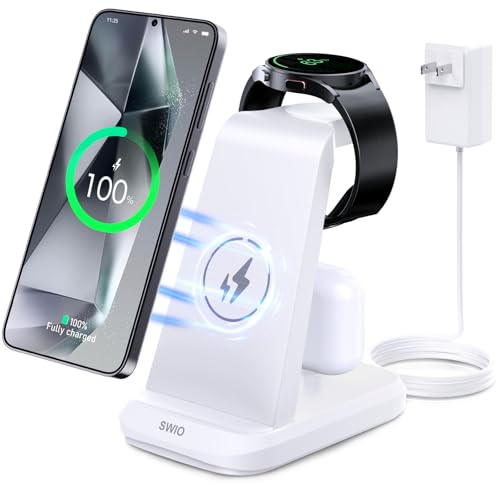 Wireless Charger for Samsung Phones Watch Earbuds(Not for Z Flip & A Serie-Phone), 3 in 1 Charging Station for Galaxy Watch 7/Ultra/6/5/4/3,S25 S24 S23 S22 S21 S20/Note 20 10/Z Fold 4 3,Buds/2/Pro