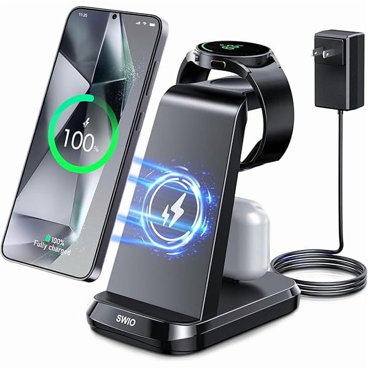 Wireless Charger for Samsung Phones Watch Earbuds(Not for Z Flip & A Serie-Phone), 3 in 1 Charging Station for Samsung Watch 7/Ultra/6/5/4/3, S24 S23 S22 S21 S20/Note 20 10/Z Fold 4 3,Buds/2/Pro