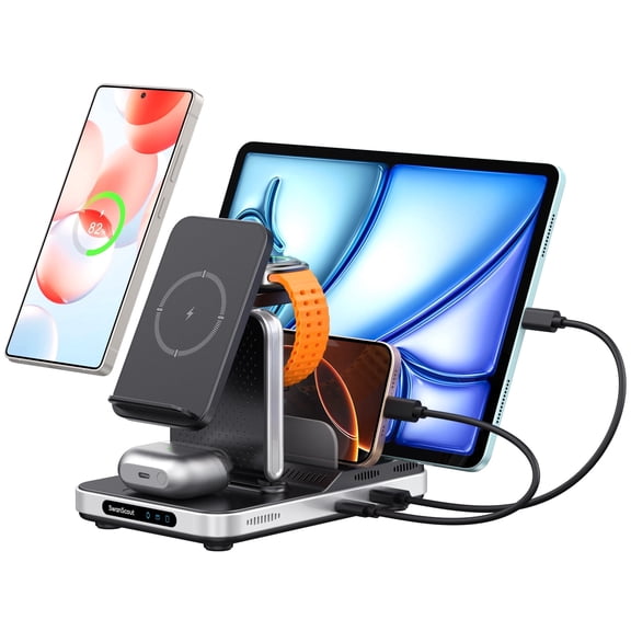 Wireless Charger for Samsung S25/S24/S23/S22/S21 Series, Galaxy Watch 8/8 Classic/Ultra/7/6/5/4, Galaxy Tab Series/Galaxy Buds, 5 in 1 Wireless Charging Station for Multiple Devices, SwanScout 901S