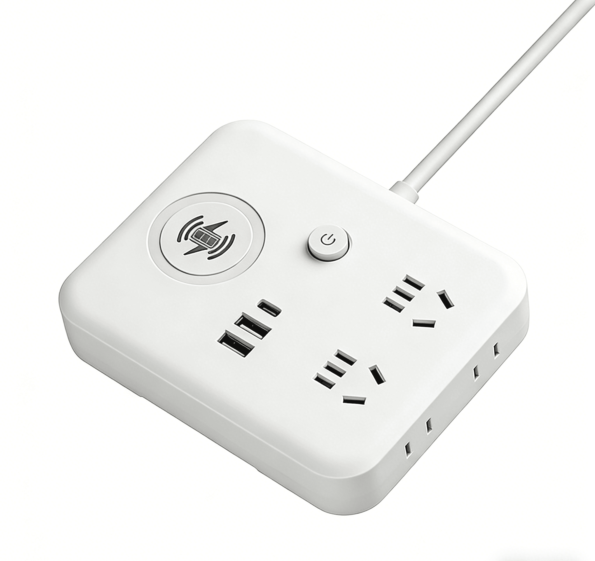 Wireless Charger Small Power Strip 2 USB A Ports, Mini Flat Plug Nightstand Desktop Charging Station with 2 Outlet 4 ft Extension Cord, Compatible with iPhone and Samsung for Dorm Room Cruise
