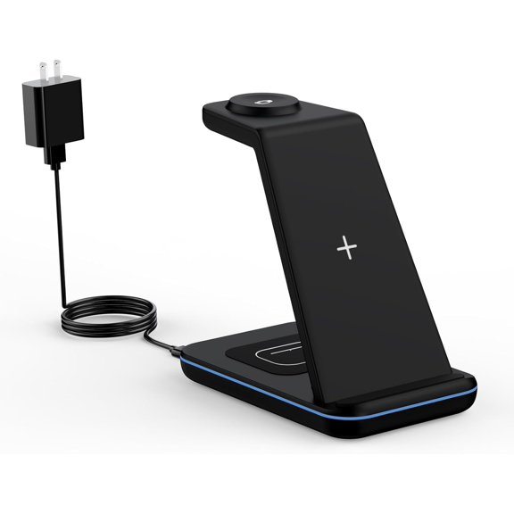 Wireless Charger Stand, 3 in 1 Fast Wireless Charging Station Dock for Apple Watch 9/8/7/6/SE/5/4/3/2, Airpods 3/2/Pro, iPhone 16/15/14/14 Plus/14 Pro Max/13/13 Pro/12/12 Pro/SE/X/XR/XS/8