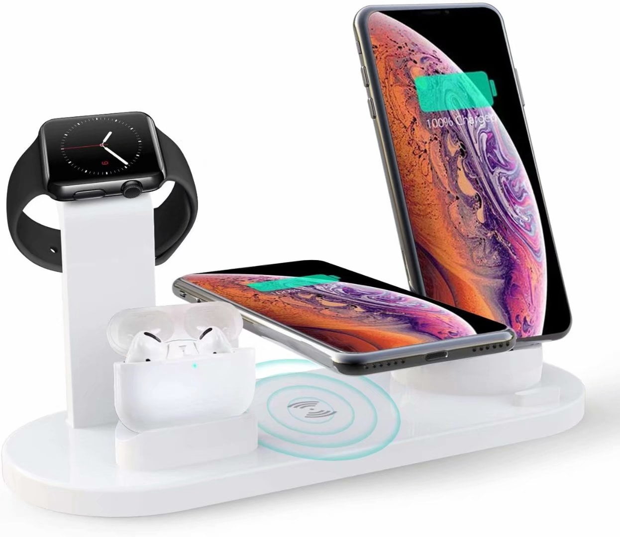 Wireless Charger Stand,4 in 1 Wireless Charging Station Dock for Apple Watch iWatch , Airpods,iPhone 11 X Max 8 Plus 8,Samsung Galaxy S9 S8,White