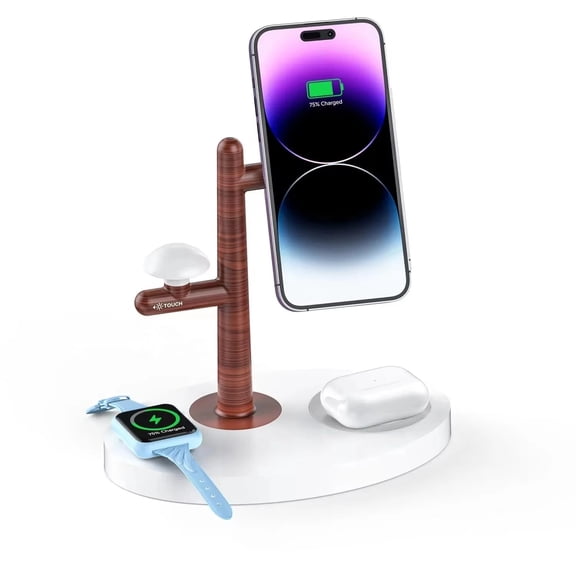 Wireless Charger Stand for iPhone, 20W Fast Charging Pad for Samsung Galaxy, 3 in 1 Charging Station for Smartphones Smartwatches & Earbuds-White