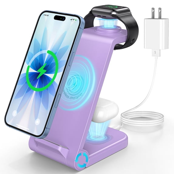 Cshidworld Wireless Charger, 23W Fast Wireless Charging Stand for iPhone 17 Pro/16e/15/14/13/13 Pro/ 12/12 Pro/11/XS Max Galaxy S25 S24 S23 S10, Chargings Station for AirPods 4/3/2/Pro, iWatch Series