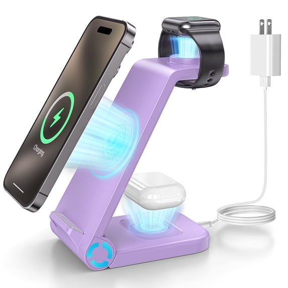 Cshidworld 23W Fast Wireless Charging Stand in purple for iPhone, Galaxy, AirPods, and iWatch