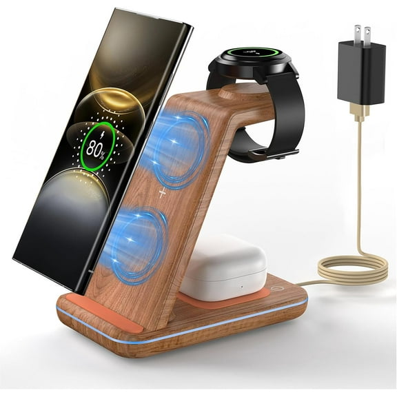 Wireless Charger Station for Samsung Product: 3-in-1 Phone Charging Stand for Galaxy Watch7 Pro/4/3/Active2/1 - S25/S24/S23/S22/S21/S20/Note 20/ Z Fold&Flip - Buds 3 Pro