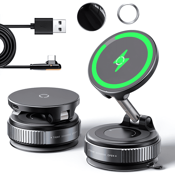 Wireless Charger Vacuum Magnetic Phone Holder for Magsafe,Car Phone Holder for Car Dashboard/Windshield,360° Rotatable Magnetic Car Mount for iPhone 16 Pro Max Plus/iPhone 15 14 13 12 Pro Max Plus